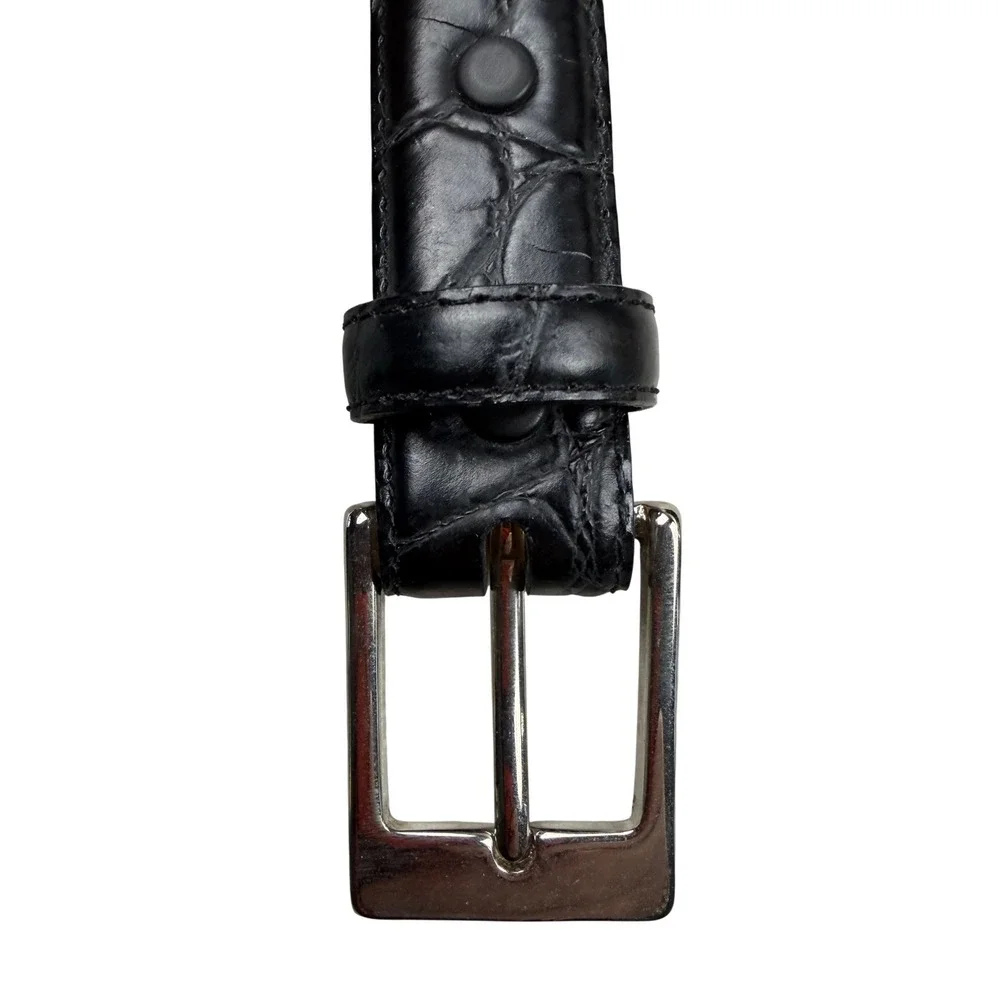WCM New York‎ womens Black Crocodile Embossed Leather Belt Solid Brass Buckle